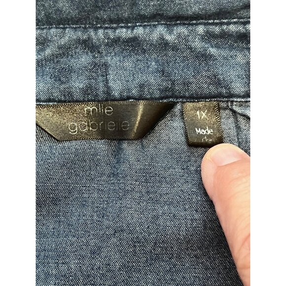 Mie Gabriele 1X Sleeveless Denim Tunic ShirtDress Button Front Closure Y2K - Picture 3 of 16